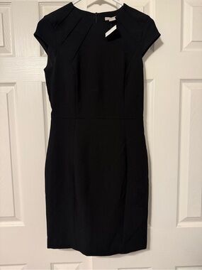 H&M Black Cap-Sleeve Midi Sheath Dress